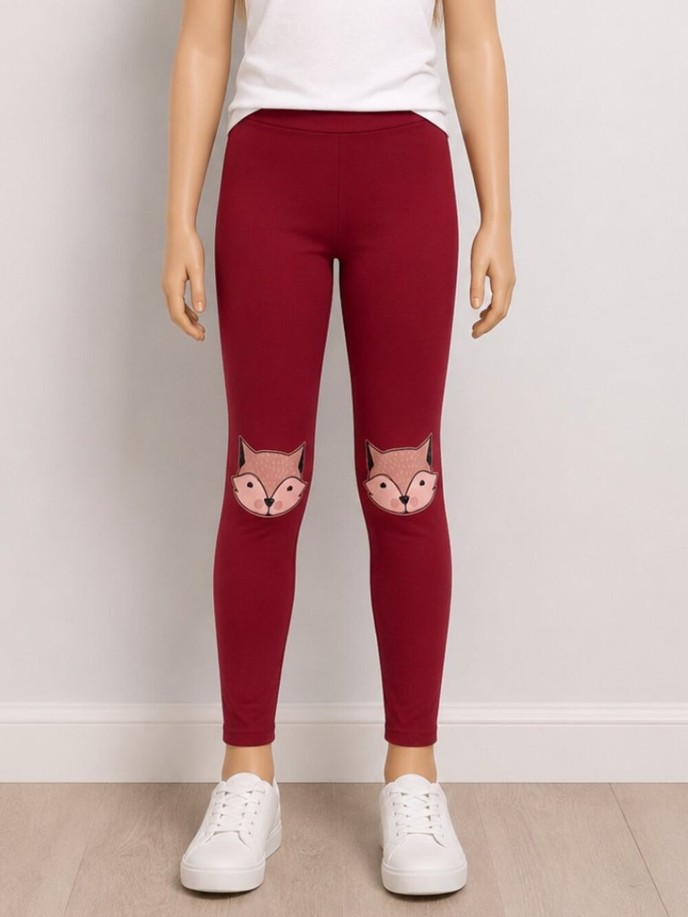 Emma & Elsa Girls Fox Graphic Leggings Red Stretch Knit Pants Size 10/12
